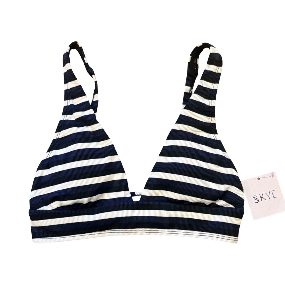 SKYE Isabella Ribbed Striped Bikini Top Black White XS